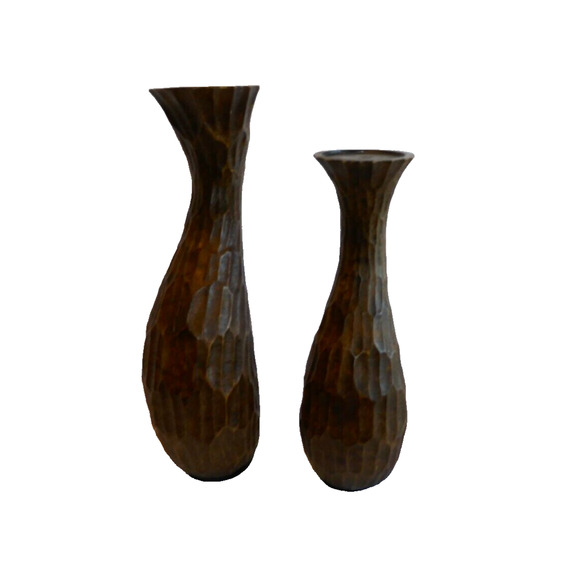 Pair Faux Wood Rustic Resin Curvy Textured Pillar Candle Holders - Picture 4 of 16